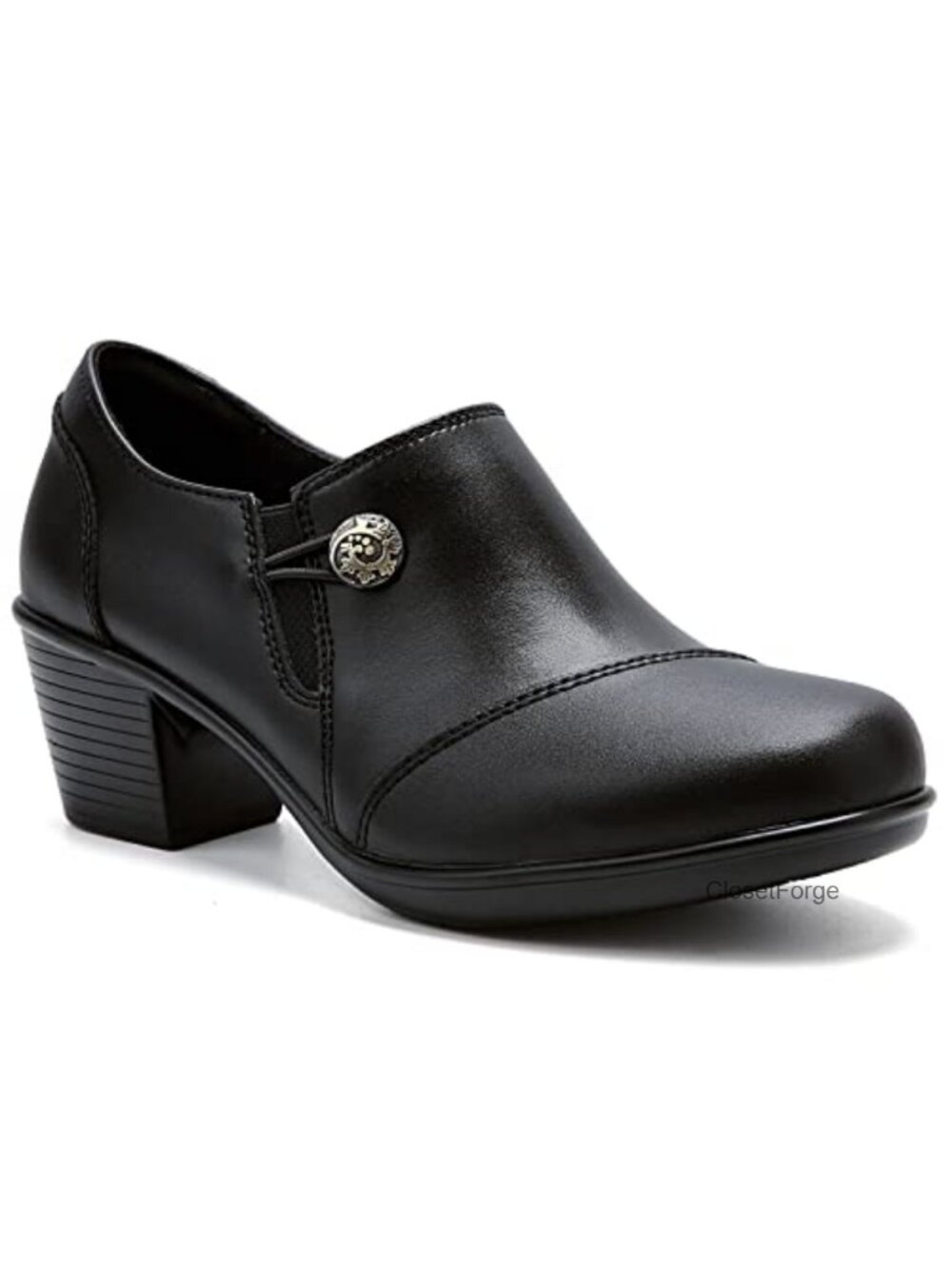 Women's Leather Block Heel Loafers Pumps with Zipper, Comfortable Slip On Dress